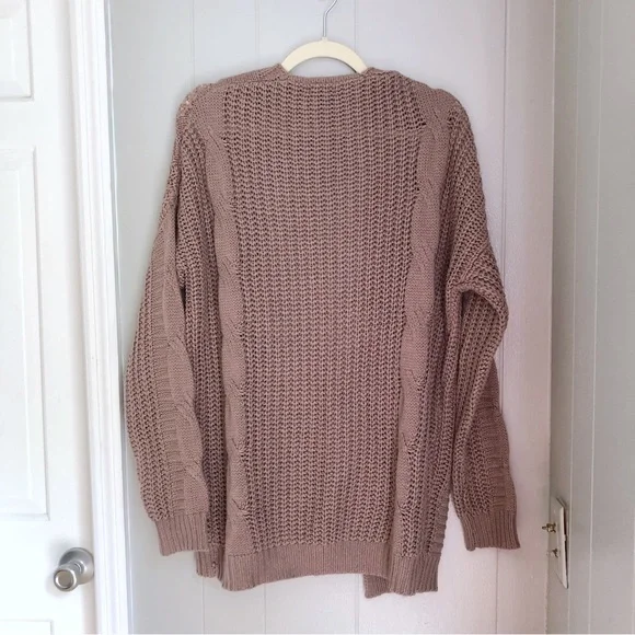Chunky Cable Knit Open Front Long Sleeve Cardigan Sweater Top Mauve Small Womens - Picture 3 of 3